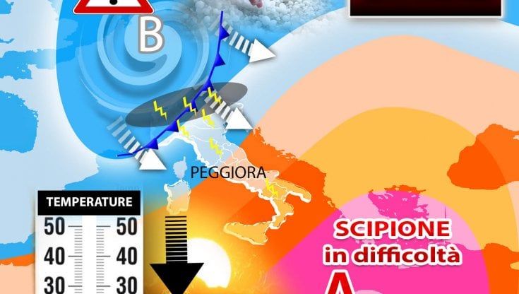 Previsioni meteo. Anticiclone Scipione in difficoltà: in settimana tanti temporali con grandine e calo termico
