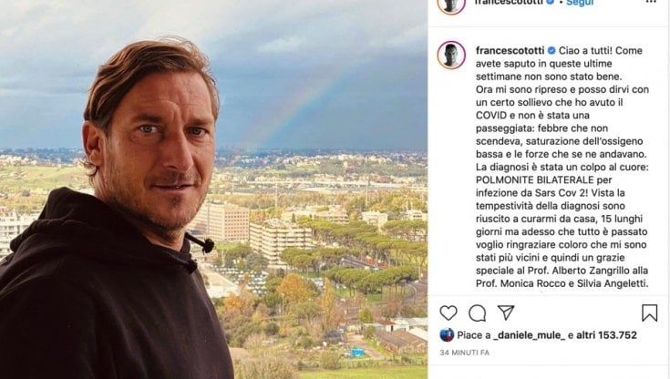 Coronavirus, Totti è guarito: "La diagnosi è stata un colpo al cuore ma mi sono ripreso"