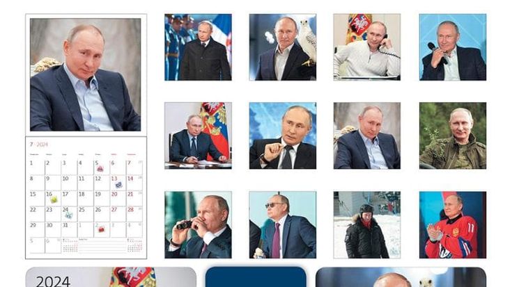 Putin incravattato nel calendario 2024. È già corsa alle presidenziali