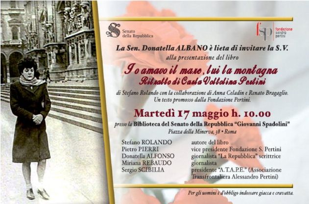 Roma, "Io amavo il mare, lui la montagna". Al Senato il libro dedicato a Carla Pertini
