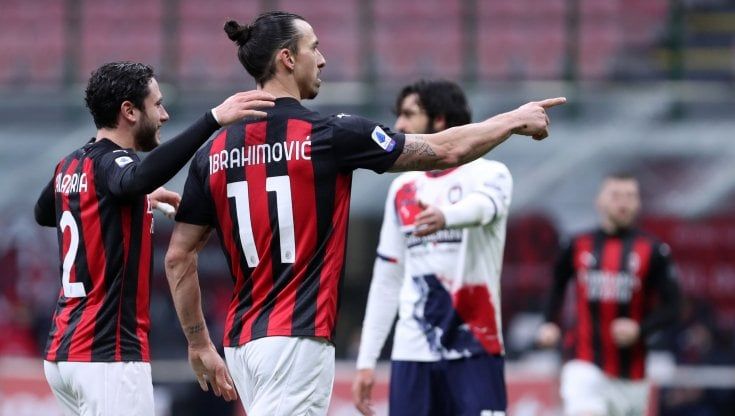 Milan-Crotone 4-0: doppiette di Ibrahimovic e Rebic, il diavolo torna in vetta