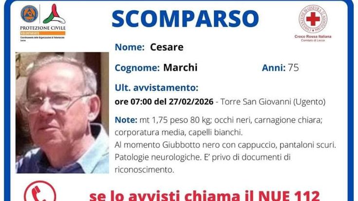 Salento, esce di casa e scompare: ricerche in corso per il 75enne Cesare Marchi