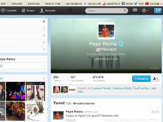 Verona-Roma, il tweet di Reina: ''Ma che rigore &egrave;?''