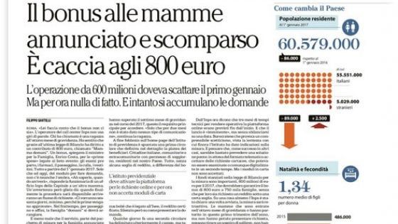 Bonus mamma, scontro tra l’Inps e il ministero 