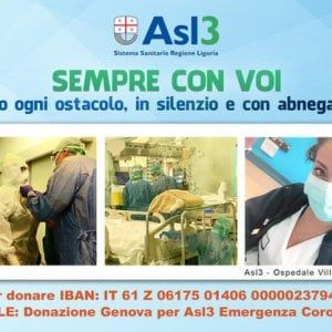 Coronavirus, “Sempre con voi” l’Asl3 genovese lancia una raccolta fondi