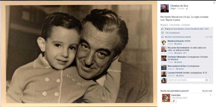 Manuel De Sica, il saluto del fratello Christian su Facebook