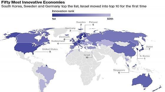 La mappa dell'innovazione: Corea, Svezia e Germania al top. L'Italia 24esima e in risalita