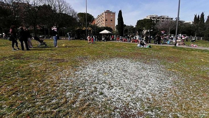 Bari, il prato di parco 2 Giugno è sommerso da coriandoli e stelle filanti. Petruzzelli: "Grande gesto di incivilità"