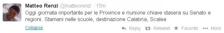 ''Province, giornata importante'', tweet di Renzi