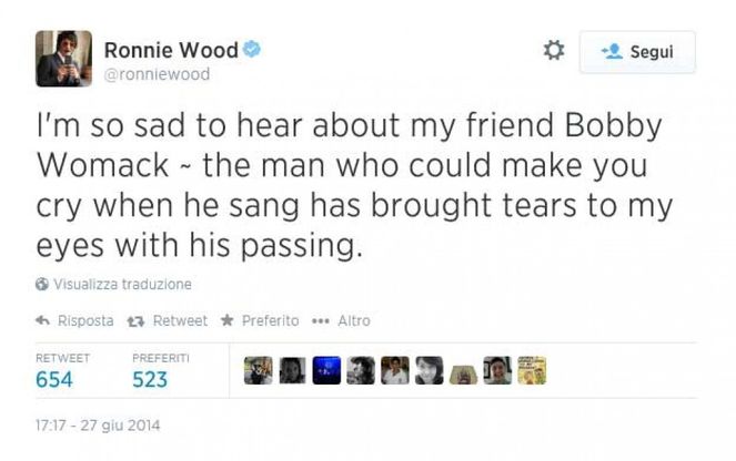 Da Ronnie Wood ai Public Enemy, su Twitter l'addio a Bobby Womack