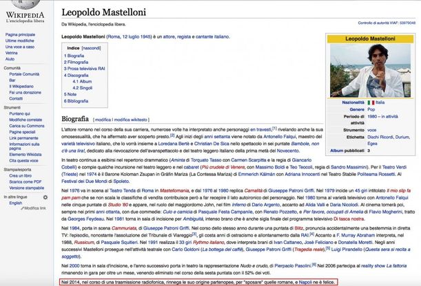 Dopo le polemiche, Mastelloni "romano" su Wikipedia