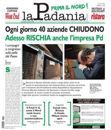Quirinale, l'ironia della 'Padania':<br />"Anche l'impresa Pd &egrave; a rischio"