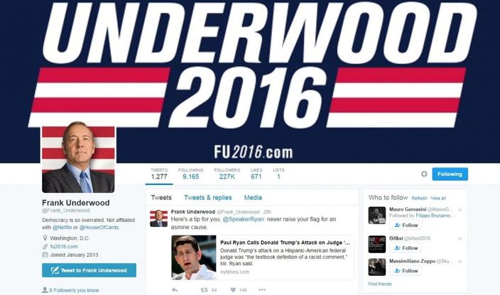 I personaggi prendono vita su Twitter, dopo Underwood c'è la contessa di Virzì