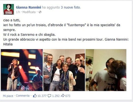 Gianna Nannini su Facebook ammette la stecca: "W chi sbaglia"