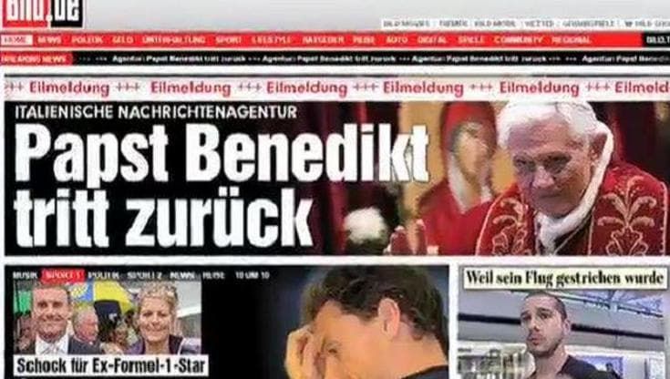 Papa Ratzinger lascia: shock sui siti dei giornali tedeschi