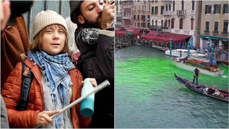 Venezia, Thunberg e altri 36 indagati per il Canal Grande tinto di verde