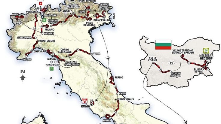 Giro d’Italia 2026: il via dalla Bulgaria, arrivi a Napoli, Milano e Roma, una sola crono