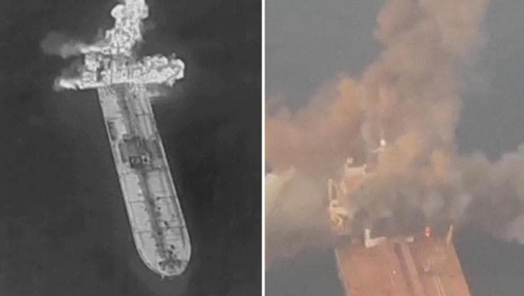 Iran, l'esplosione della super-petroliera colpita da una mina nello Stretto di Hormuz: il video