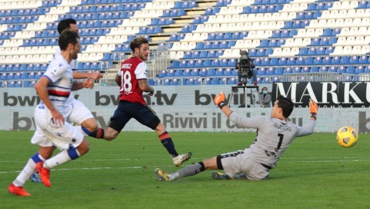 Cagliari-Sampdoria 2-0, i liguri cedono in dieci. Decidono Joao Pedro e Nandez