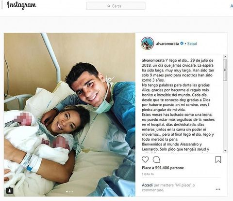 Doppietta Morata: diventa papà di due gemelli