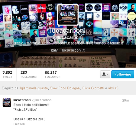 Luca Carboni &egrave; "Fisico&amp;Politico",<br />nuovo album di successi e inediti