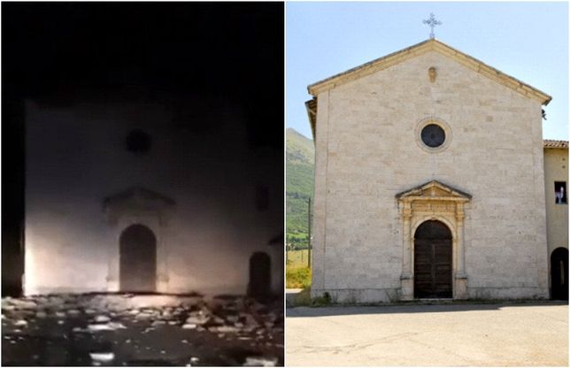 Terremoto centro Italia, il crollo della chiesa di Madonna delle Grazie a Norcia