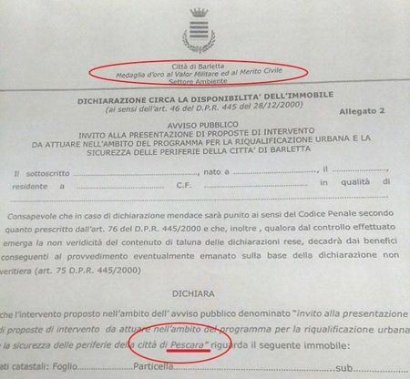 Copia e incolla in Comune: Barletta diventa Pescara
