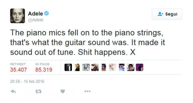 Grammy, Adele si giustifica: "Colpa di un microfono" e si consola con l'hamburger