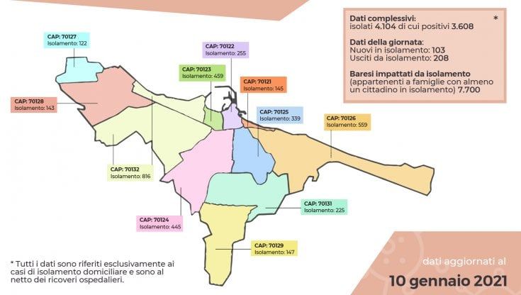 Coronavirus, a Bari 7mila 700 residenti alle prese con un positivo in famiglia: contagi crescono in centro e calano al Libertà