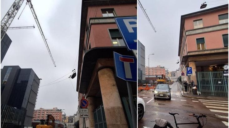 Gru in manovra trancia i cavi: cadono due lampioni in via Fatebenefratelli, strada chiusa