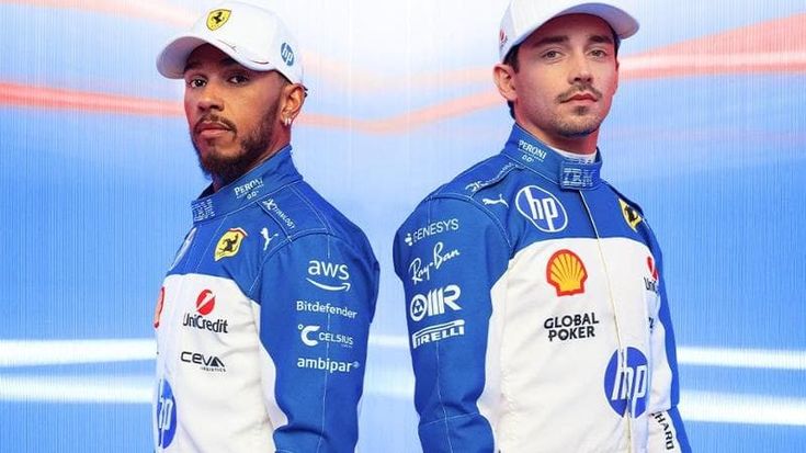 Piloti Ferrari con le tute bianco-blu a Miami: sui social le foto di Leclerc e Hamilton