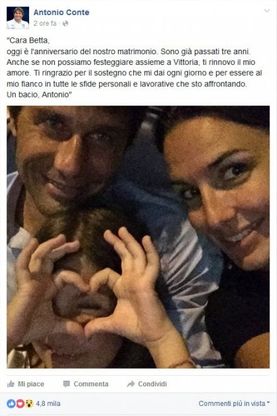 Conte, l'anniversario di nozze festeggiato su Facebook