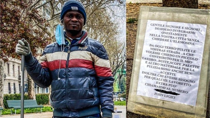 Il sorriso di John Light, il rifugiato che pulisce i giardini di via Dezza a Milano