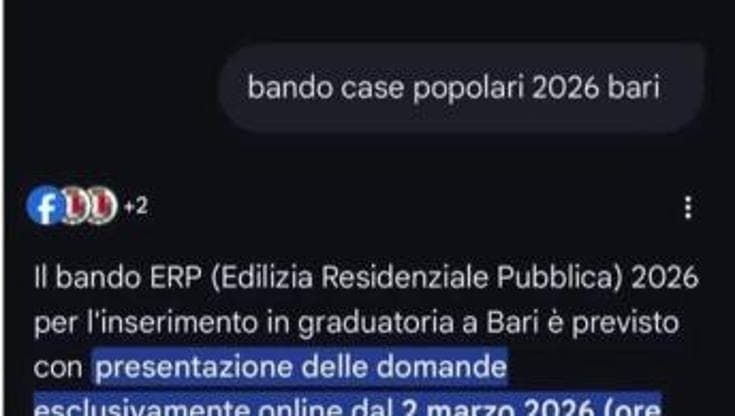 “Bando per case popolari a Bari”, ma è un errore dell’IA: il Comune segnala a Google e fa smentire