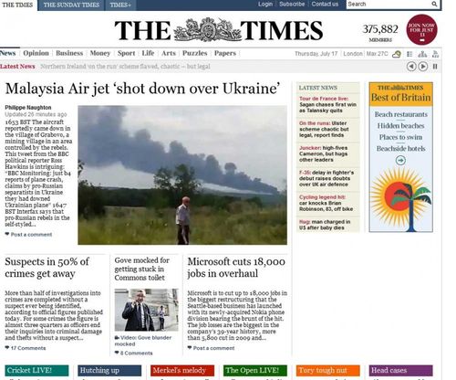 Aereo abbattuto, la notizia sui siti di tutto il mondo