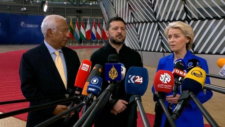 Bruxelles, Zelensky ricevuto da Costa e von der Leyen: "Sanzioni e aiuti per affrontare l'inverno"