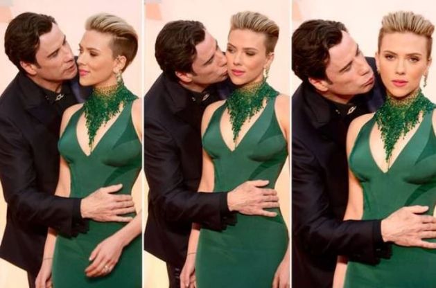 Oscar 2015, Scarlett ''travolta'' dall'abbraccio: e John diventa un meme