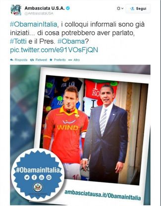 Obama incontra Totti: l'ironia dell'Ambasciata Usa su Twitter