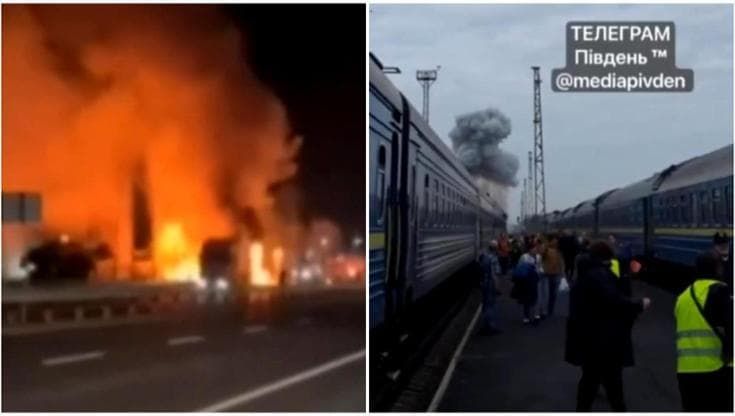 Raid su una stazione di servizio e un treno passeggeri al confine tra Ucraina e Polonia: il video