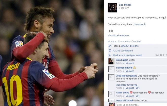 Infortunio a Neymar: gli auguri su Twitter, da Balotelli alla Rousseff