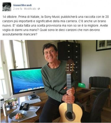 Il sondaggio di Gianni Morandi su Facebook: "Scegliete le mie dieci canzoni pi&ugrave; belle"