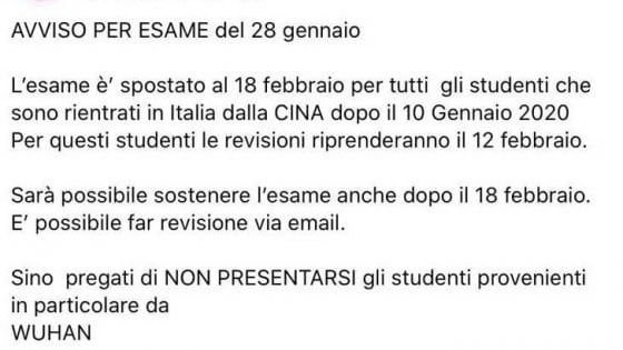 Coronavirus, l'avviso di un prof dell'università di Firenze agli studenti rientrati dalla Cina: "Non presentatevi all'esame"