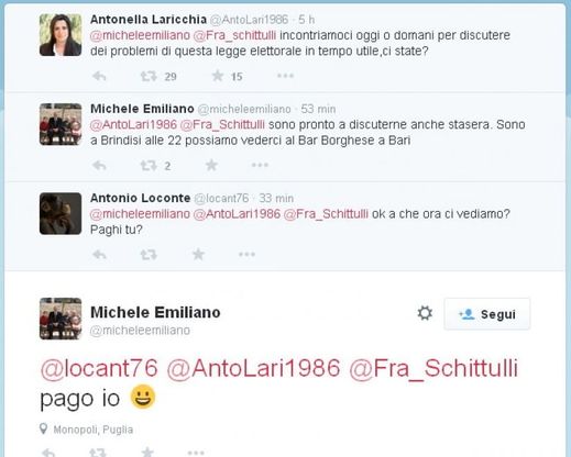 Tre candidati al bar per cambiare legge elettorale:<br />appuntamento su Twitter e cornetto al Borghese