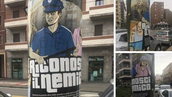 Milano, adesivi di Azione antifascista contro poliziotti, magistrati e giornalisti: "Ecco i nostri nemici"
