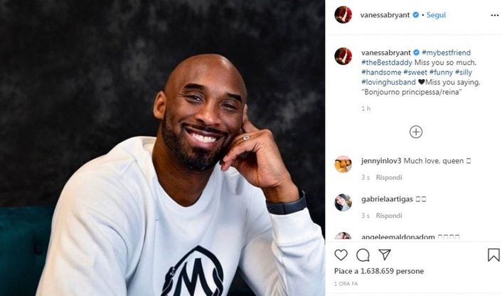 Kobe Bryant, il post della moglie su Instagram: ''Mi chiamavi principessa"