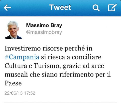 Tweet di Massimo Bray<br />dopo la visita al Suor Orsola