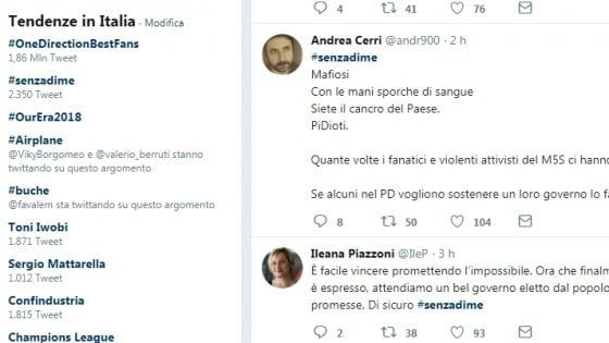 Elezioni 2018, #senzadime: elettori Pd si scagliano contro l'accordo con i 5 Stelle
