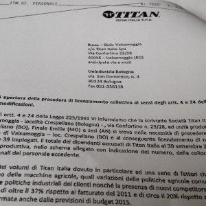 Titan, arrivate le lettere di licenziamento: "Razionalizzazione necessaria"