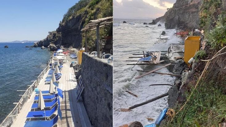 Ischia, la mareggiata distrugge un lido. Il sindaco dichiara lo stato di calamità naturale