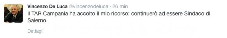 De Luca su Twitter e Facebook: "Continuer&ograve; a essere sindaco"